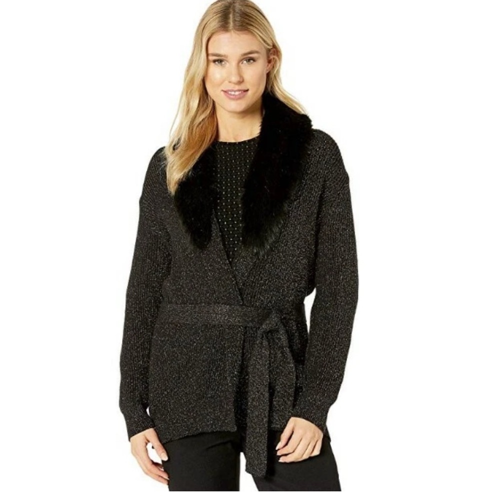 Michael Kors fur collar belted sweater